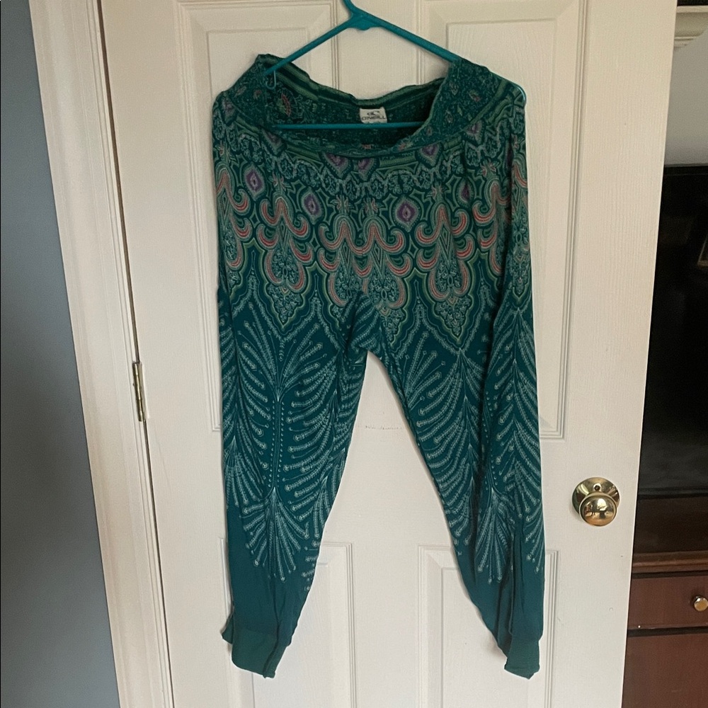 O'Neill Teal  Patterned beach/ cover up/harem Pants size large